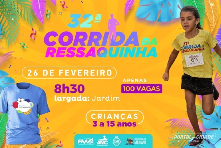 Corrida em Mariana terá premiação para o público de 11 a 15 anos, com inscrições limitadas a 100 vagas. Imagem da divulgação da corrida
