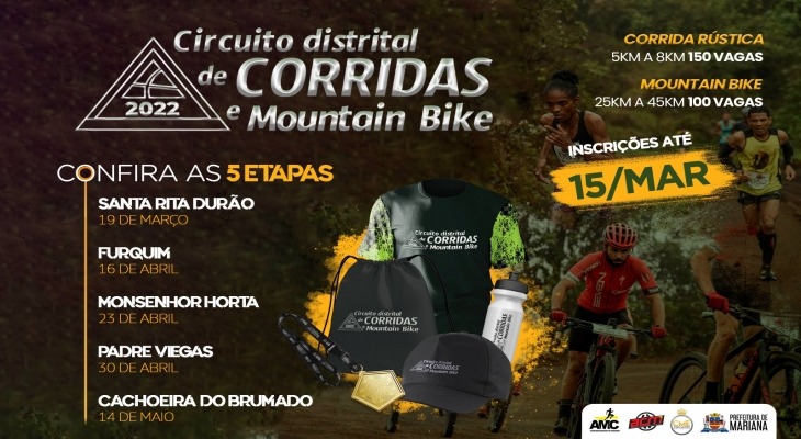 Prefeitura de Mariana realizará Circuito Distrital de Corridas e Mountain Bike. Imagem de divulgação.