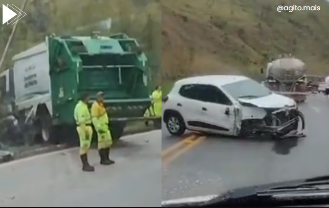 Um outro incidente ocorreu no km 747, envolvendo três veículos. Foto dos veículos envolvidos no acidente.