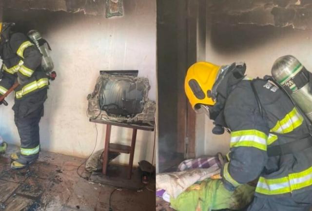 Uma família de Pará de Minas escapou por pouco de um fogo que destruiu um dos cômodos da sua residência na manhã desta sexta-feira (27/10). Foto momentos após o incidente.
