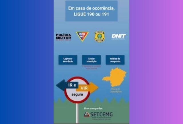 Usuários podem enviar fotos e localização de bloqueios e consultar mapa e histórico de ocorrências. Foto ilustrativa do aplicativo.
