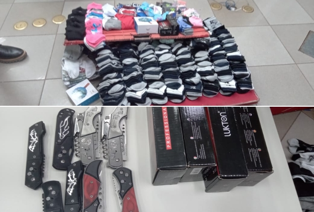 Ação contou com o apoio da Guarda Civil Municipal e registrou resistência de uma das vendedoras. Foto do material apreendido. Foto dos materiais apreendidos.