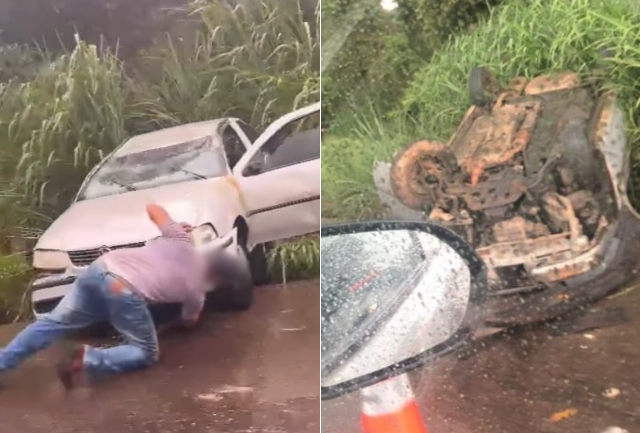 Chuva intensa pode ter provocado o acidente, que não deixou feridos, mas danificou o veículo.