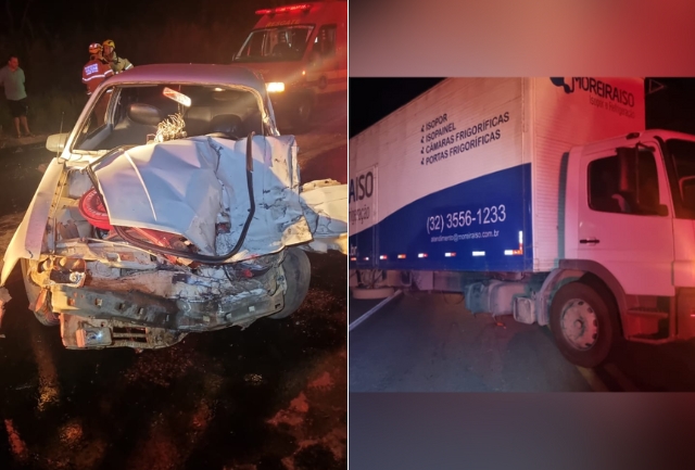 Motorista do veículo de passeio ficou preso às ferragens e foi resgatado pelos bombeiros. Foto momentos após o acidente.