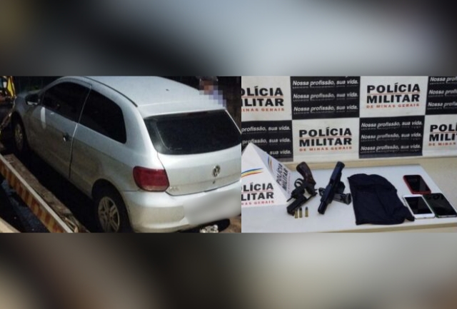 PM apreende armas, celulares e carro adulterado com os assaltantes no distrito de Bandeirantes.