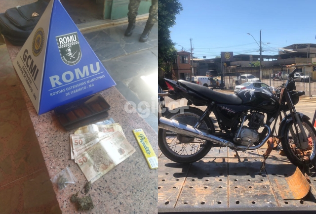 Guarda Civil Municipal detém suspeito que equilibrava-se em uma roda, portando drogas e desrespeitando normas de trânsito. Foto das apreensões.