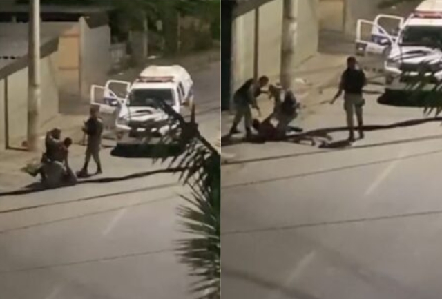 Ele foi denunciado anonimamente e tentou escapar da abordagem, sendo contido com uma pistola de impulso elétrico. Foto do momento da abordagem.