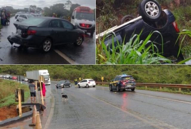 Acidente envolveu três veículos e deixou seis feridos na BR-251, em Grão Mogol.