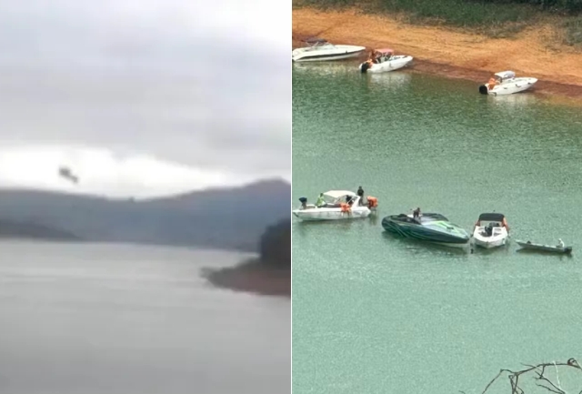 Bombeiros e policiais trabalham no resgate dos ocupantes da aeronave.